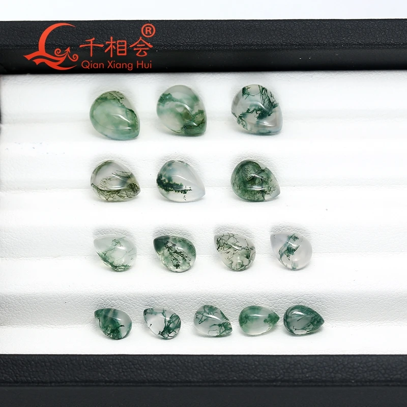 Pear  shape cabochon 4*6mm 8*10mm Natural green moss agate Ocean Grass Agate gemstone loose stone