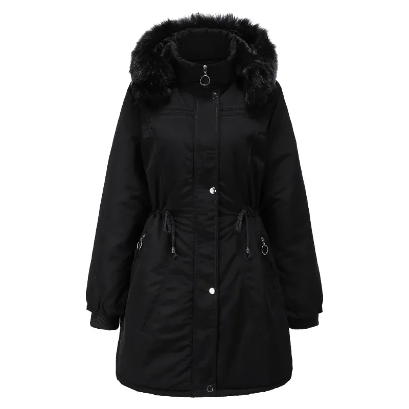 

Women's cotton fleece clothes medium and long large size hooded cottonpadded jackets winter warm and velvet cottonpadded clothes