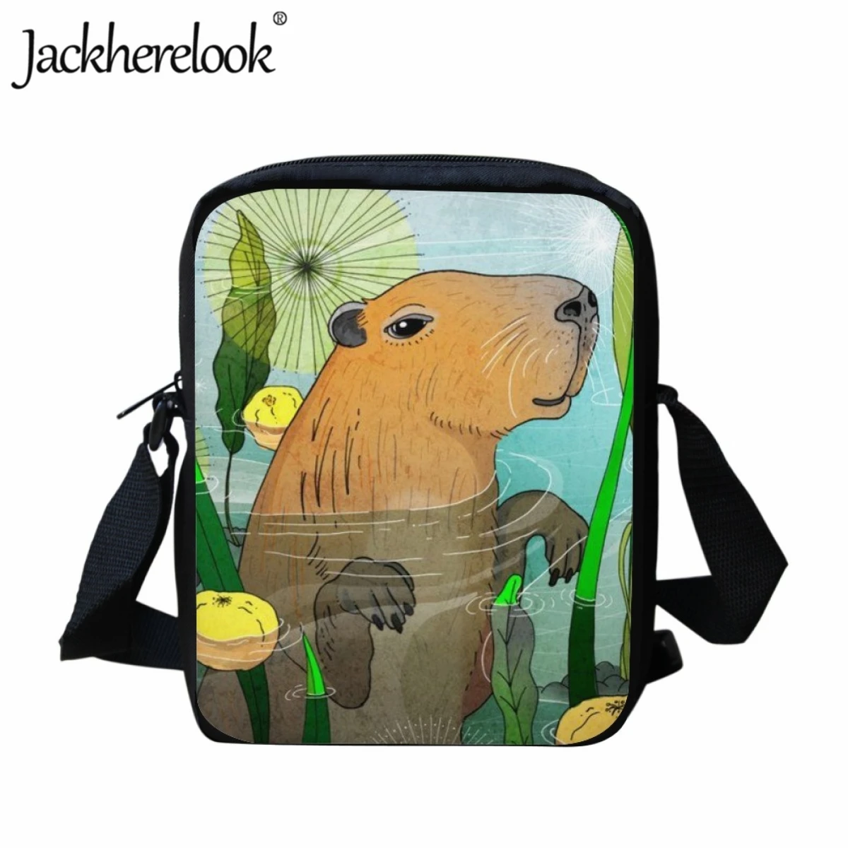 

Jackherelook Cartoon Capybara Schoolbag for Kids Casual Fashion Messenger Bag Classic Adjustable Travel Shoulder Bag Lunch Bag