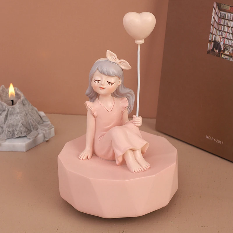 Fairy Rotating Music Box Gift Swivel Ballet Girl Decoration Ornament With Balloon Resin Musical Figurine Castle in The Sky