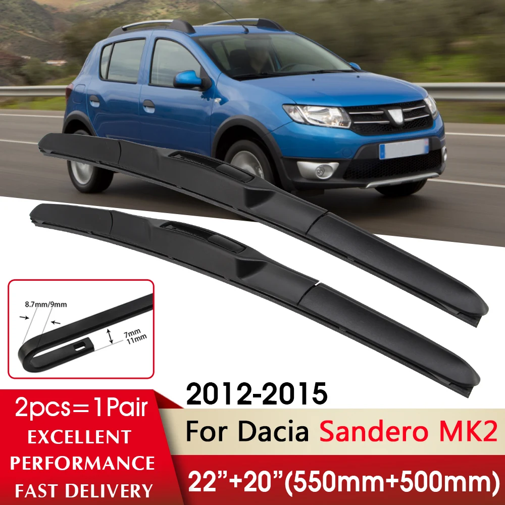 

Car Wiper RHD & LHD Front Wiper Blades 22"+20" For Dacia Sandero MK2 2012-2015 Fit U Hook Arm Windshield Windscreen Front Window