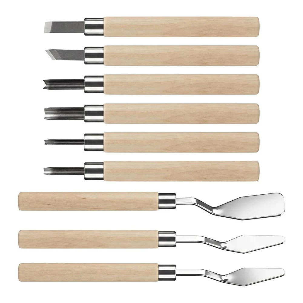  9-piece Linoleum Carving Block Kit Stamp Making Kit For Printmaking Wood Carving Kit Scrapers For Beginners Oil Painting