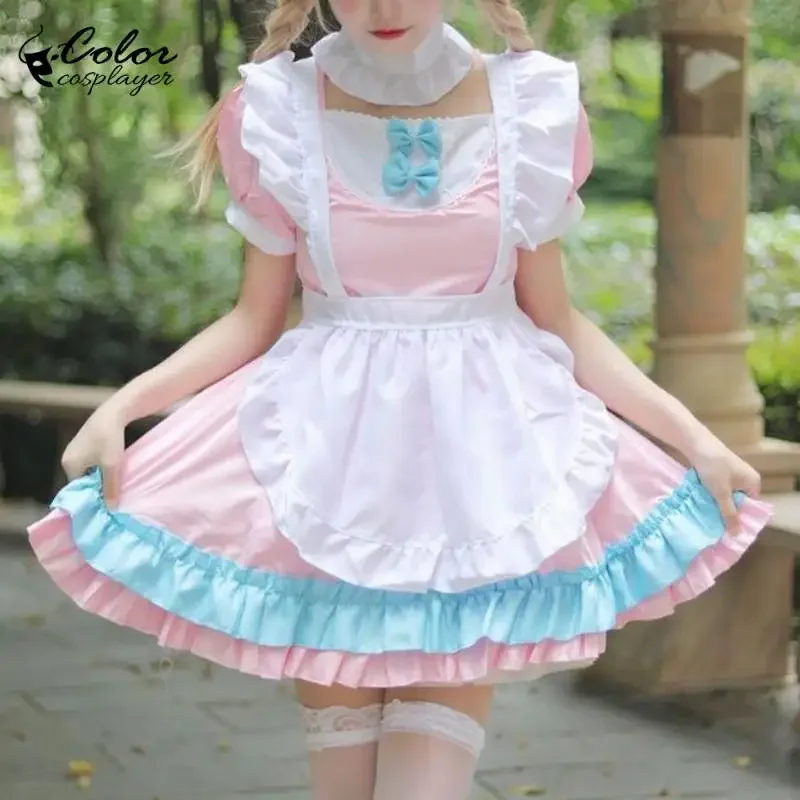 ピンクかわいいロリータスーツ女性用アニメドレスピンクメイドコスプレ衣装ハロウィンコーヒーサーバントドレスアップ大人服