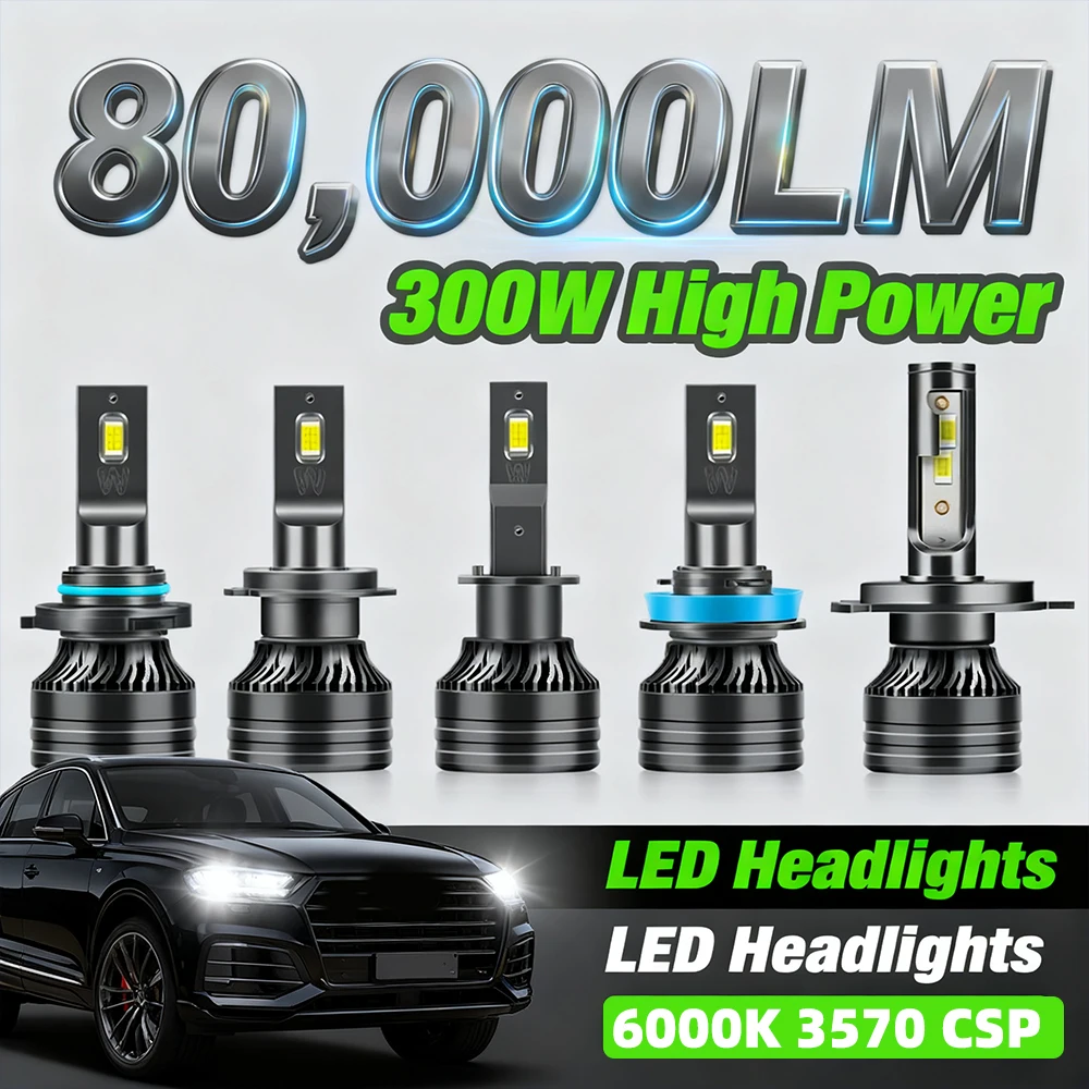 

2PCS H4 H7 H11 LED Headlight Bulbs 80000LM CSP LED H1 H9 H8 9005 HB3 High Low Beam White 6000K Fog Lights 12V Plug And Play