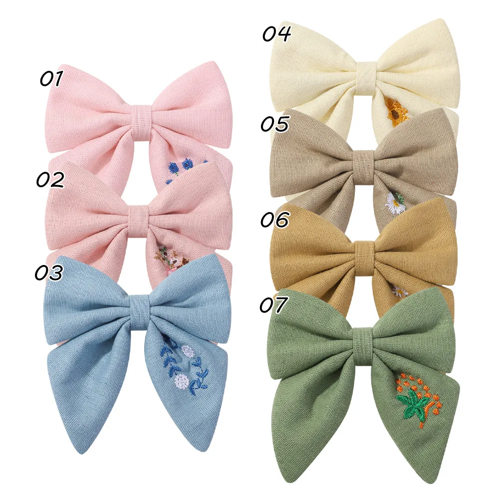 Wholesale Embroidery Bows Hair Clips Solid Hairpins For Girls Handmade Bows Barrettes Kids Butterfly Hair Pin Korean Headwear