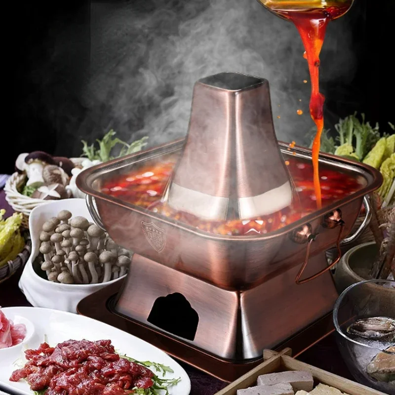 

Traditional Imitation Copper Hot Pot: Square Charcoal Hotpot, Instant-Boiled Mutton, Commercial Old Beijing Style