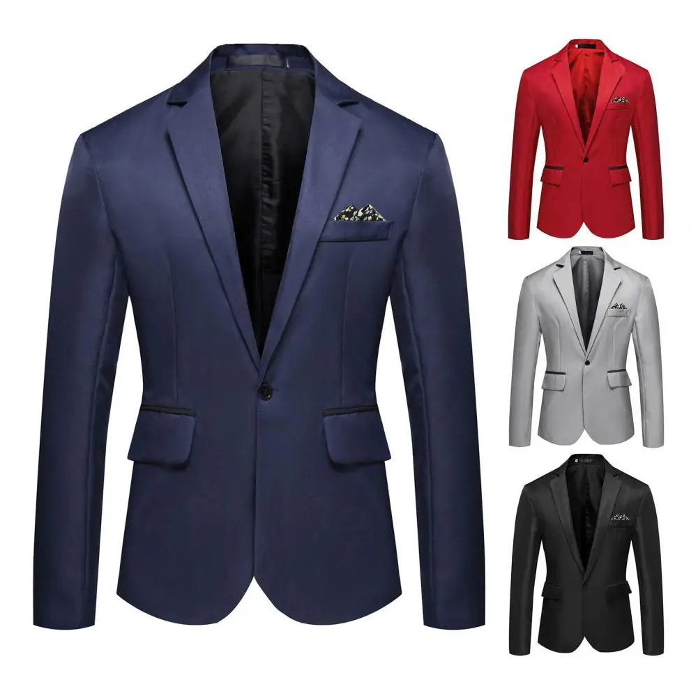 Suit Coat Lightweight Men Blazer Simple Handsome  Popular Decorative Pocket Business Blazer