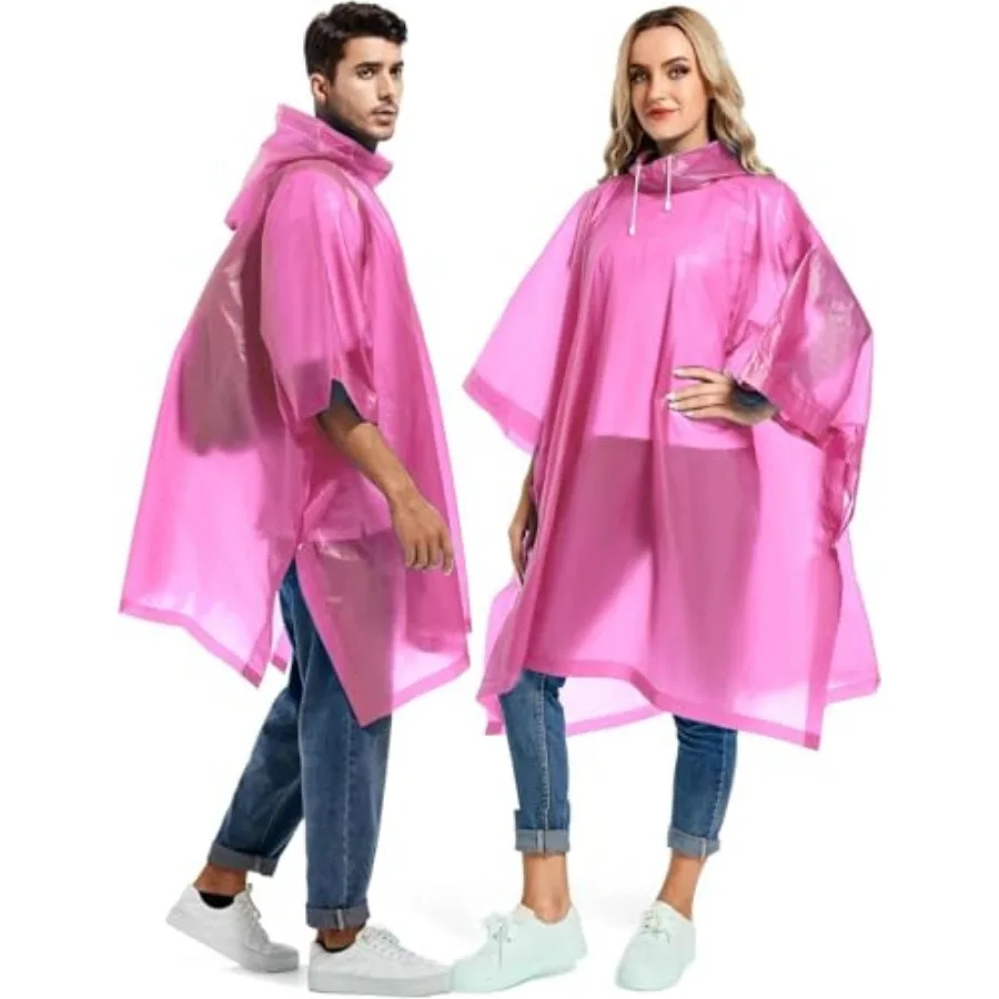 Reusable Rain Ponchos with Drawstring Hood for Adults, Waterproof Thicken Rain Coat, 2 Packs