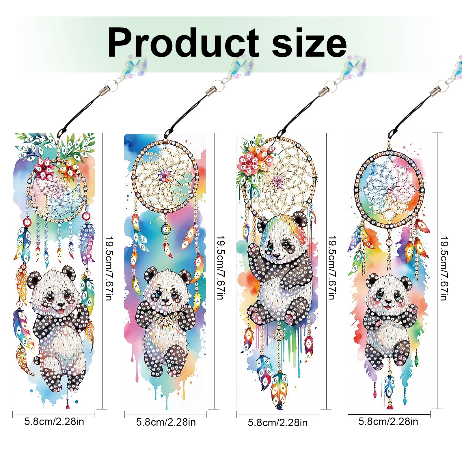4PCS Diamond Art Painting Bookmark Kits,DIY Cute Panda Bookmarks Bling Crystal Pendant Bookmarks Art Gift for Adult Beginners
