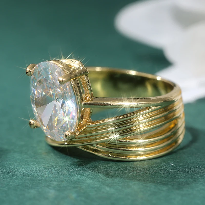 Exquisiter goldfarbener, mit weißen CZ-Steinen besetzter Damenring, geometrischer Schmuck für den täglichen Gebrauch und Partys – Detail 2