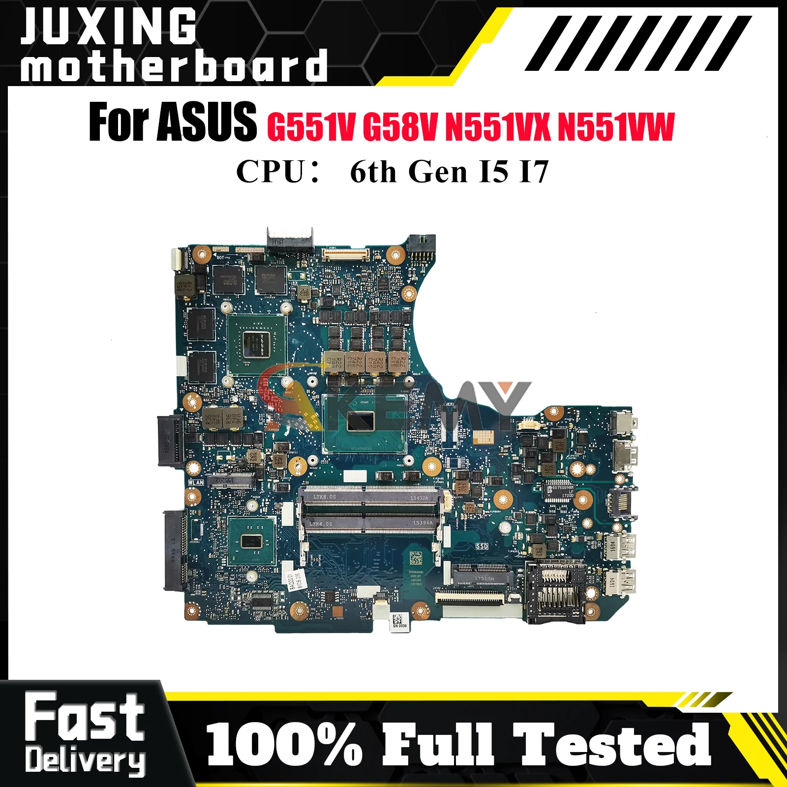 

N551VW Laptop Motherboard For ASUS ROG N551VX G58V G551V N551VW N551V Notebook Mainboard With I5 I7 CPU 100% tests OK fast ship