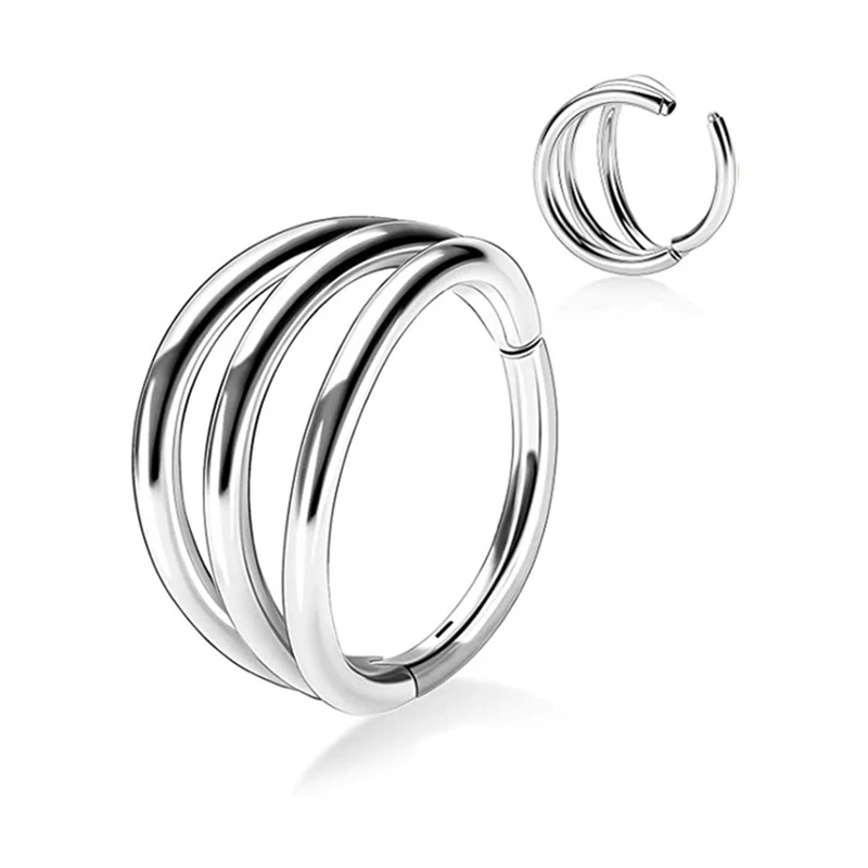 Women Man Stainless Steel Septum Piercing Nose Ring Lip Ring Punk Rock Hip Three Layer Stereo Hoop Earring Body Piercing Jewelry
