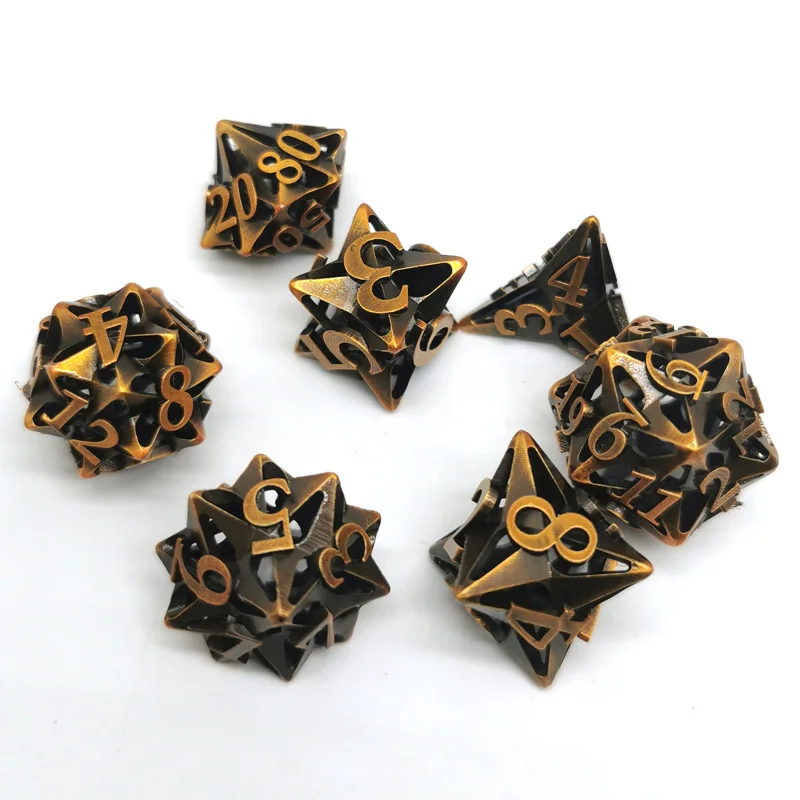 7Pcs/Set Metal 3D Digital Solid Dice Table Game Multipeople Interactional Entertainment for Kids Adults Portable Toy