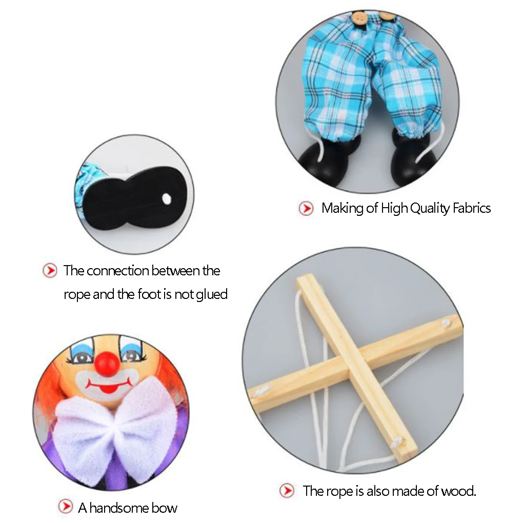 Colorful Pull String Puppet Clown Wooden Marionette Handcraft Toys Joint Activity Doll Kids Children Gifts Random Color