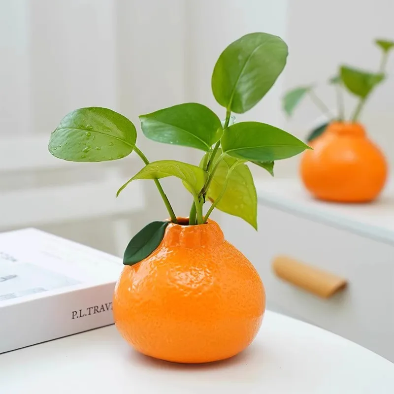 Florero de cerámica, florero naranja para decoración del hogar, florero decorativo con forma de fruta, florero decorativo de mesa, centros de mesa, decoración