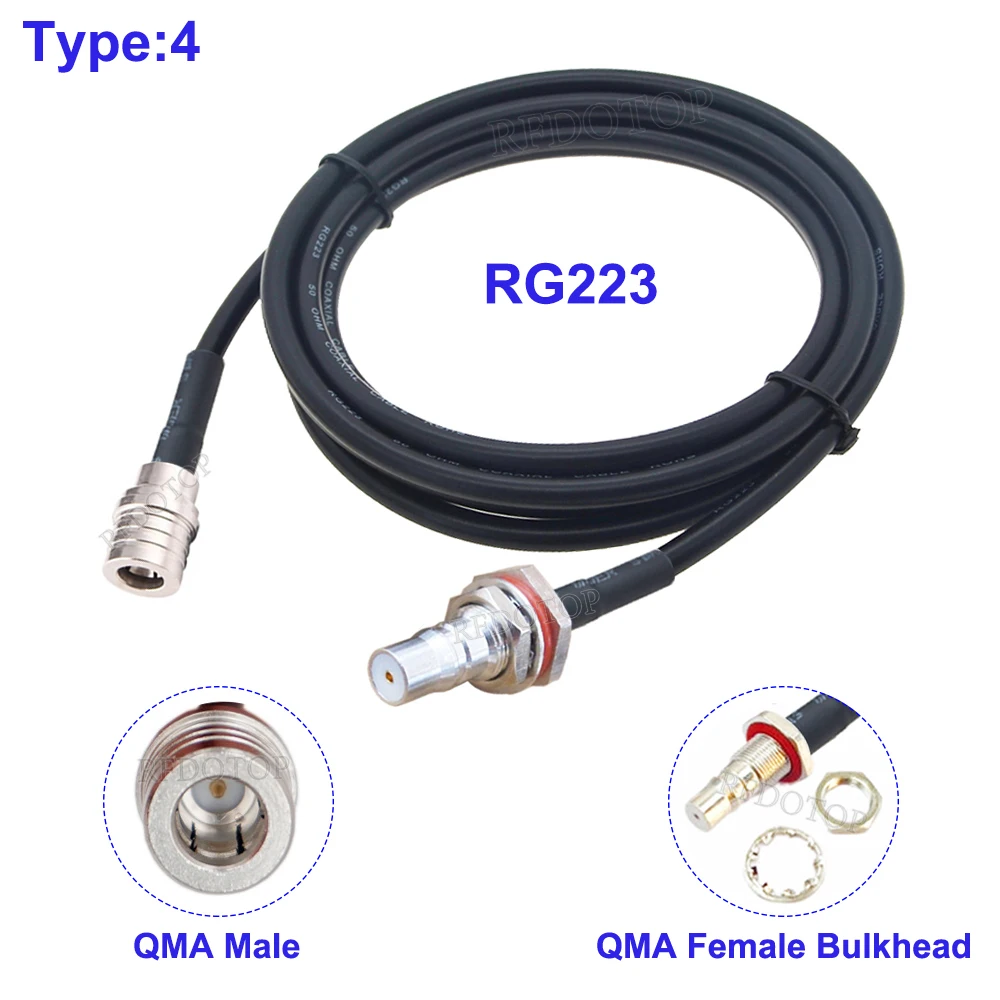 RG223 Cable 50-3 QMA Male Plug to QMA Female Bulkhead Connector 50 Ohm Double Shielded Low Loss RG-223 Pigtail Extension Jumper