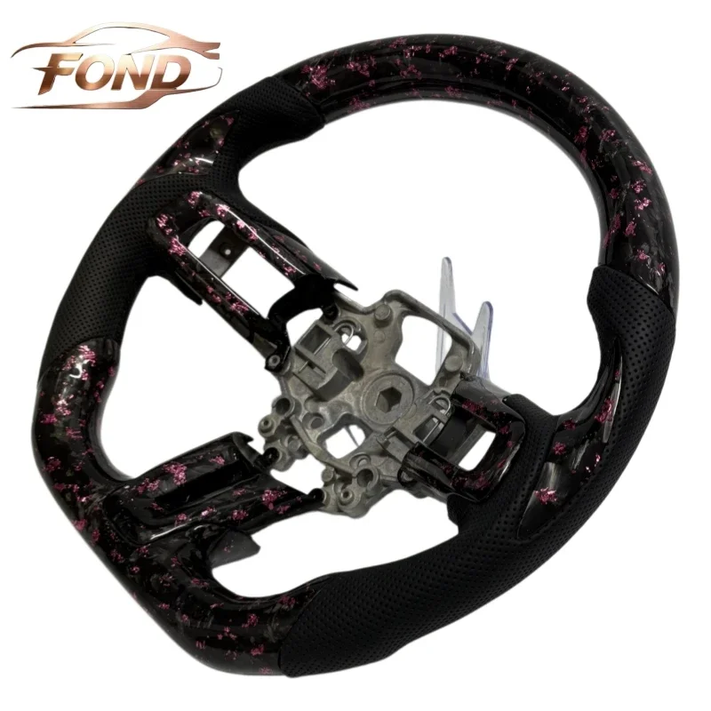 Custom Pink Forged Carbon Fiber Sports Steering Wheel for Ford Mustang 2015 2016 2017 2018 2019 2020 2021 2022 2023