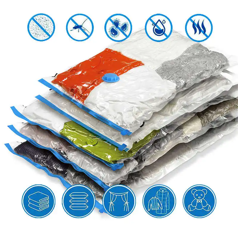 

Vacuum Compression Bag For Clothes 40x60cm 60x80cm Transparent Wardrobe Suitcase Home Travel Sealed Air Compressed Storage Bags