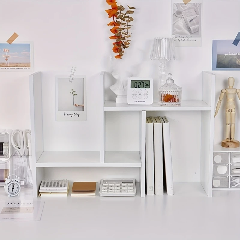 Korean Style Desktop Storage Rack with Expandable - Multifunctional Wood Plastic Material Suitable for Storing Books Stationery