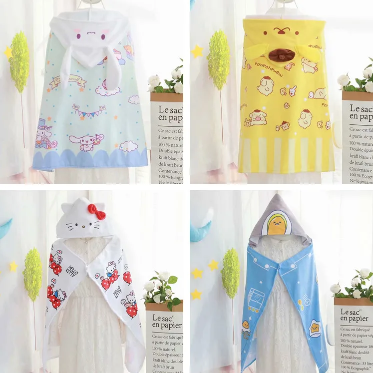 100x70cm Hello Kitty Keroro Melody Pochacco Children Cloak Baby Hat Bath Towel Baby Bathrobes Bath Towel Cloak Bath Robe Hooded