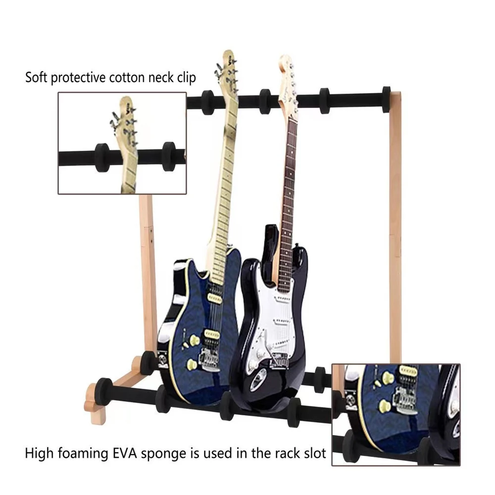 4 Rows Multi Guitar Wooden Stand Floor Display Stand Can Hang Bass Electric Guitar Ukulele Bass Instrument Playing Accessories