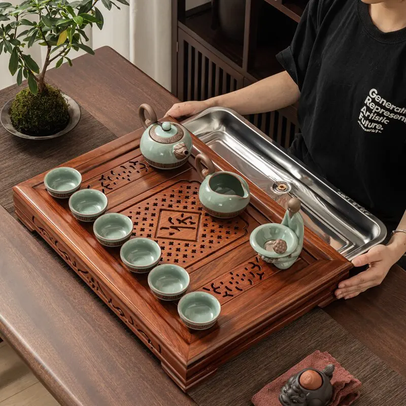 

Office Valet Tea Tray Luxury Wooden Drainage Kitchen Rectangle Long Hospitality Tea Tray Living Room Bandejas Home Decorationgs