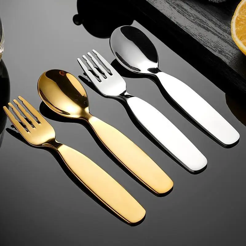 Compact Stainless Spoon And Fork Set For Kids - Short Handles Ideal For Snacks & Sweets