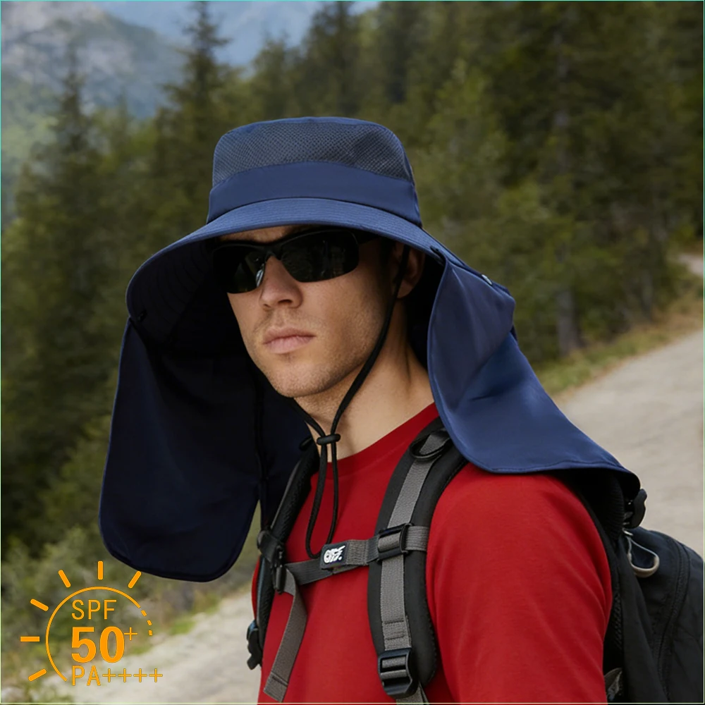 Fishing Hat for Men Summer Outdoor Sun Protection Cap with Neck Flap Wide Brim Fisherman Hat Hiking Camping Beach