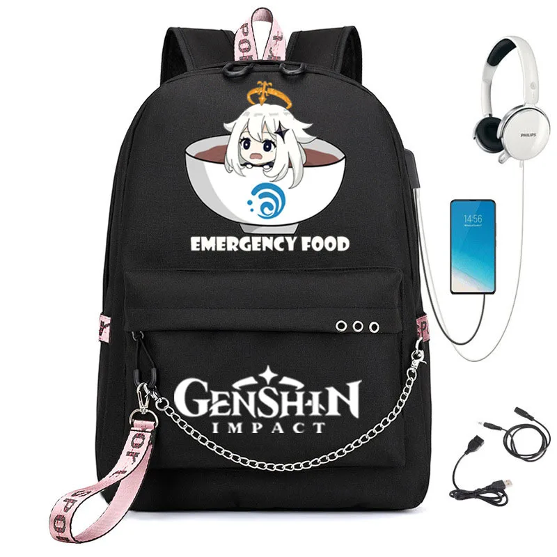 Genshin impacto mochila anime dos desenhos animados oxford corrente à prova dwaterproof água portátil mochila estudantes meninos meninas mochila de viagem