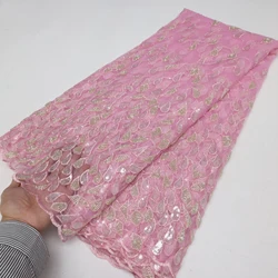 2024 High Quality African Nigerian Latest Embroidery Sequins Tulle Lace Fabric Sewing Guipure Prom Dresses Beads 5Yards