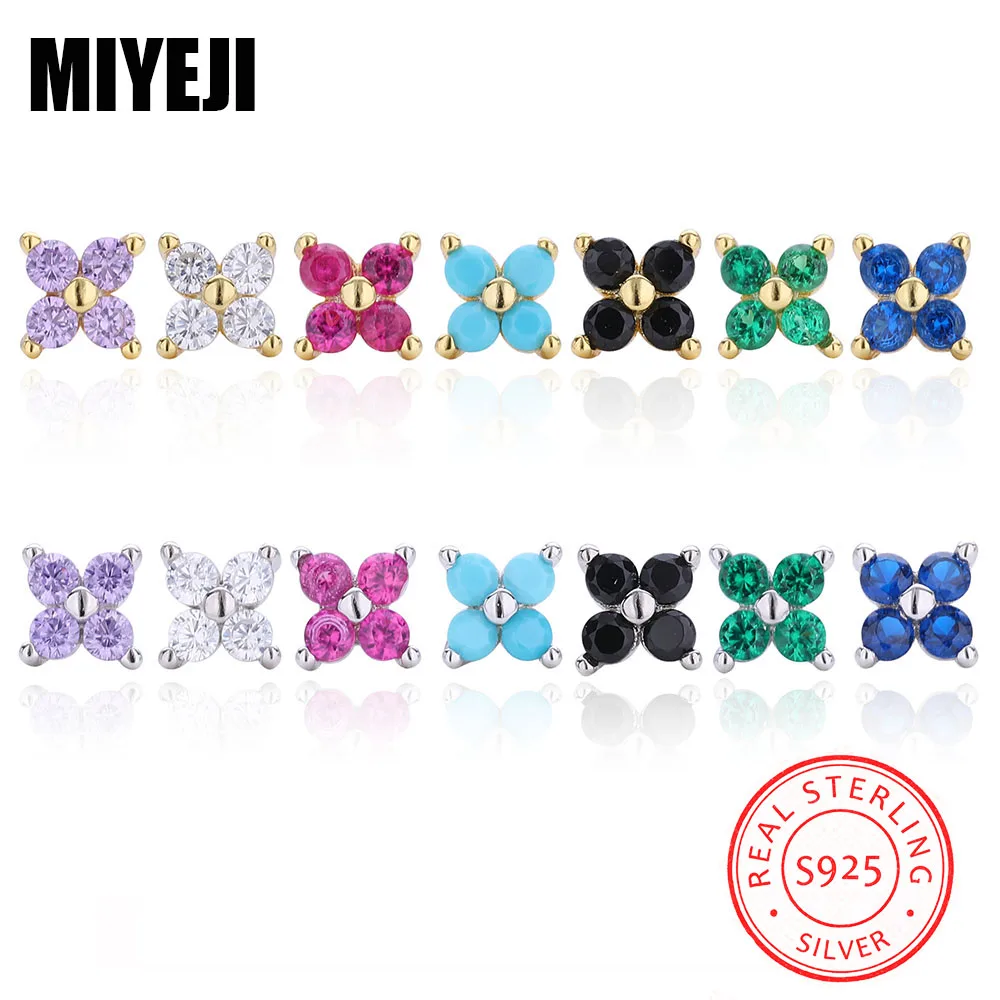 MIYEJI Real 925 Sterling Silver Zircon Flower Mini Stud Earrings For Unisex Daily Wear Fine Jewelry  Versatile Accessible