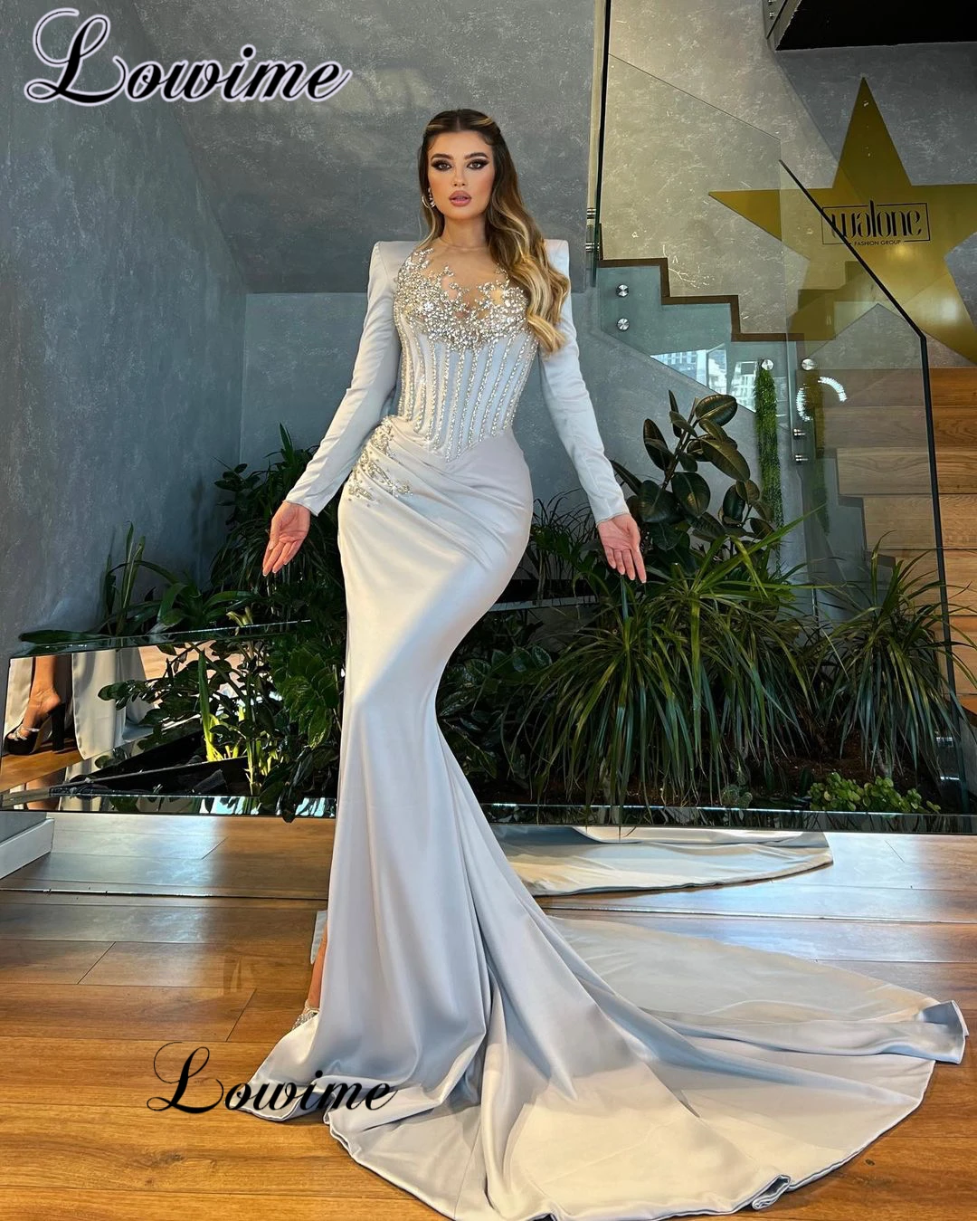 Formal Long Sleeves Evening Dresses For Women Crystals Mermaid Awards Ceremony Dresses Robes De Soirée Wedding Party Gowns