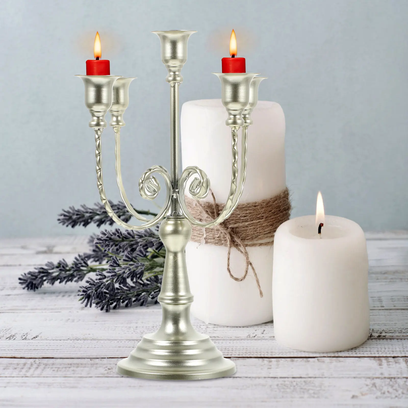 

Многоветвистый винтажный железный канделябр в европейском стиле, 5-рожковый подсвечник, декоративный держатель для камина и столовой