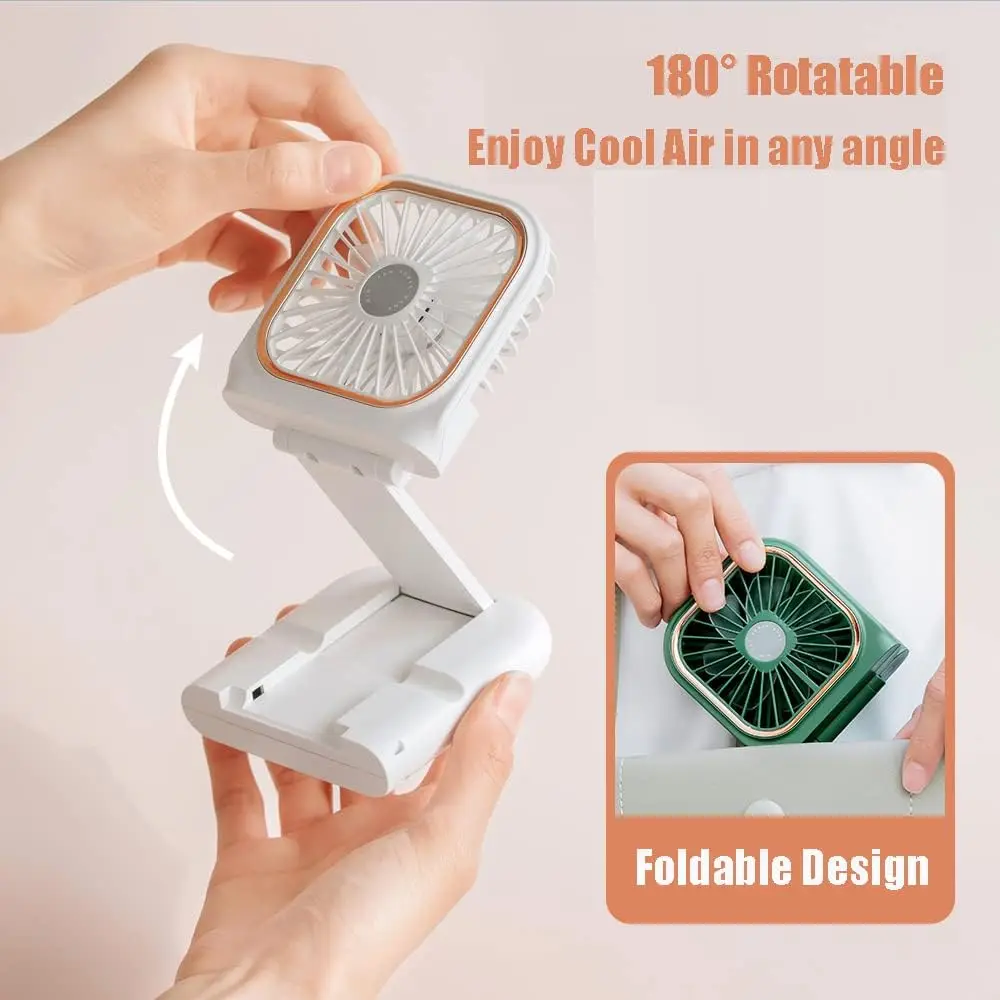 Przenośny mini wentylator na szyję, składany, ładowalny wentylator osobisty z uchwytem na telefon, mały wentylator na biurko/sypialnię, mały i cichy