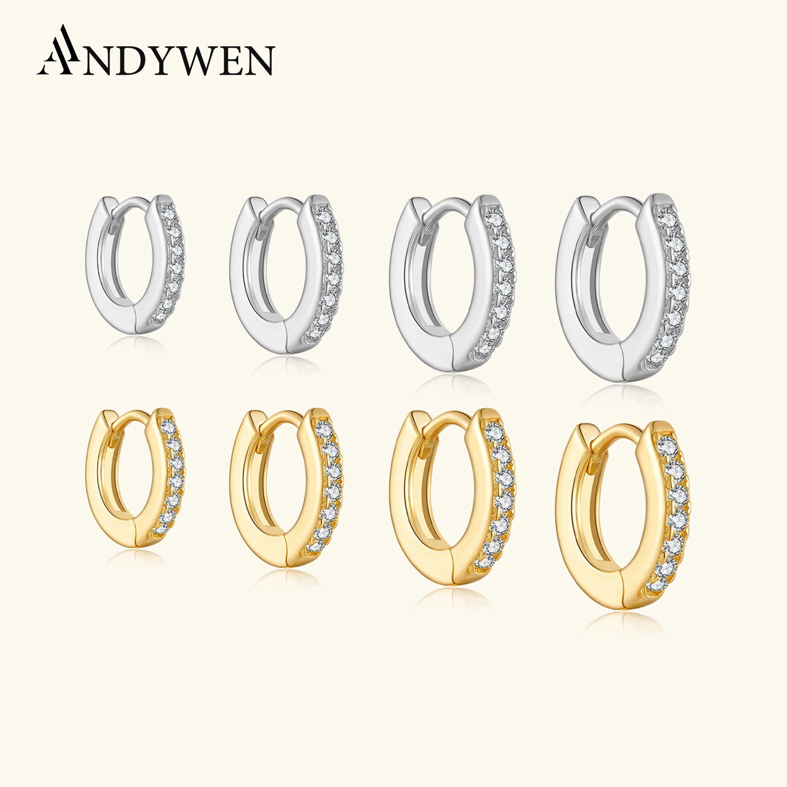 

ANDYWEN 925 Sterling Silver Minimalist 5mm 6mm 7mm 8mm Zircon CZ Hoop Earrings Women Classical Jewelry for Work & Casual Gift