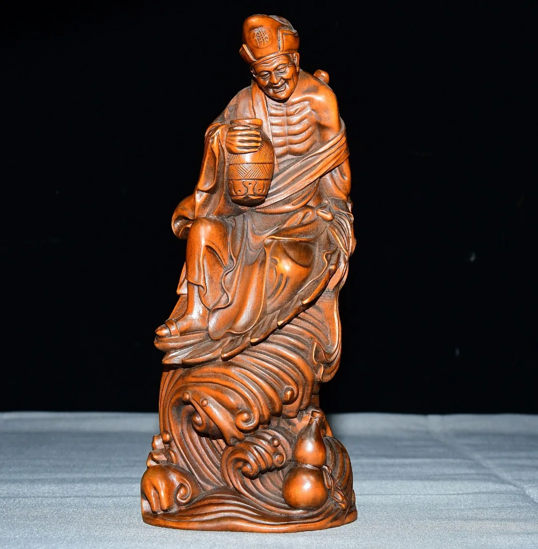 Folk Collection Old Boxwood Jigong Living Buddha drinking Hulu Shui Lang Buddhist altar Amitabha Town house