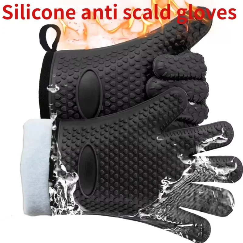 Luvas anti-queimadura, luvas de cozinha com cinco dedos, espessas e resistentes ao calor, para forno e isolamento térmico.