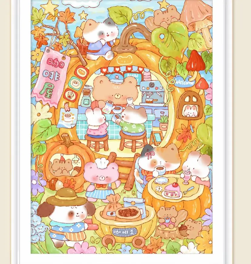 9CT 100X75CM Pumpkin Cafe Shop Needlework,DIY Living Room Printed Cross Stitch,Set For Embroidery Kit Full Cotton Threads