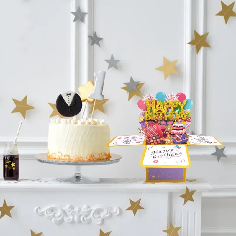 3D-Pop-Up-Geburtstagskarte, lila Schmetterlings-Blumen-Grußkarte mit Umschlag, kreatives Geschenk für Kinder, Erwachsene, Familie, Freunde – Detail 7