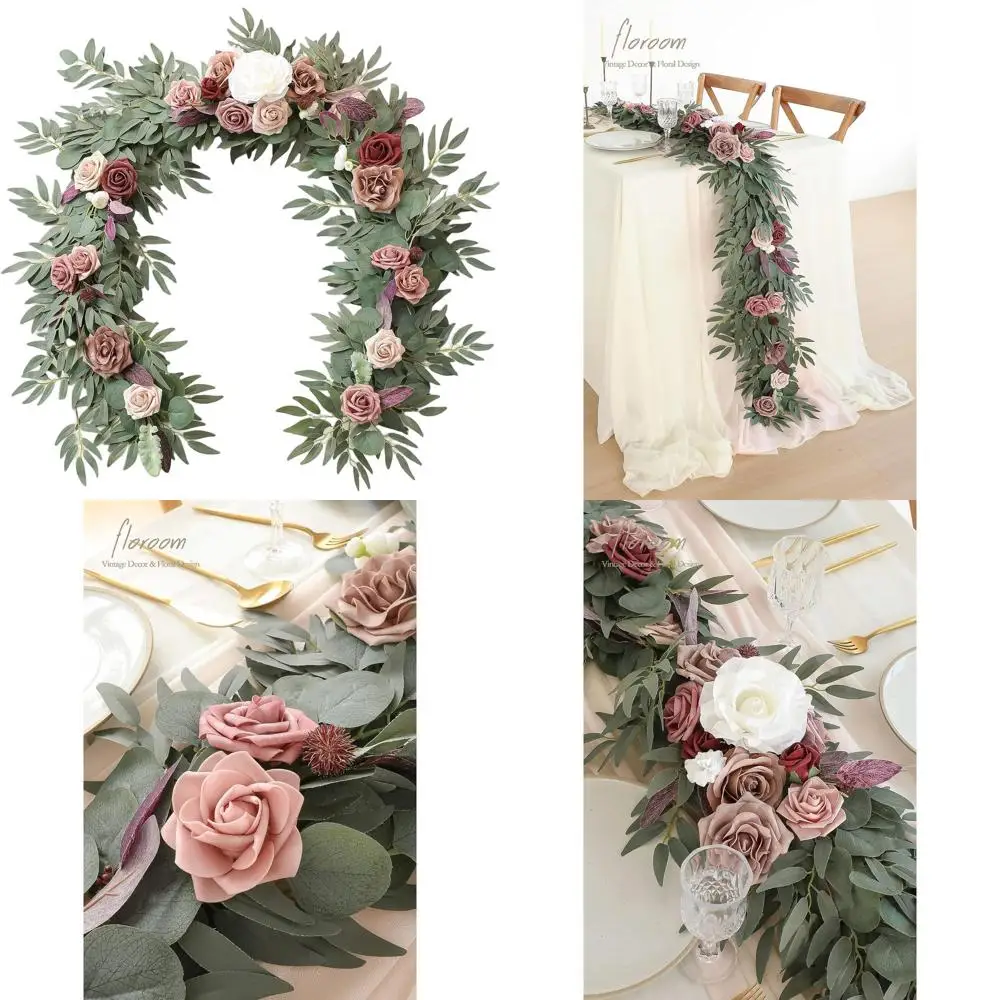 

Искусственная гирлянда из эвкалипта длиной 6 футов с цветами и зеленью, идеально подходит для свадеб, вечеринок и украшения столов, цвет пыльно-розовый