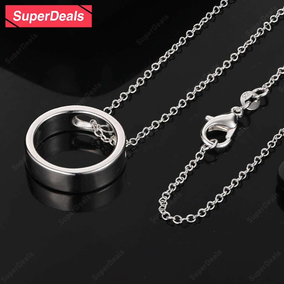 

SuperDeals 925 Sterling Silver Round Pendant Necklace For Women Party Engagement Wedding Fashion Simple Jewelry Accessories