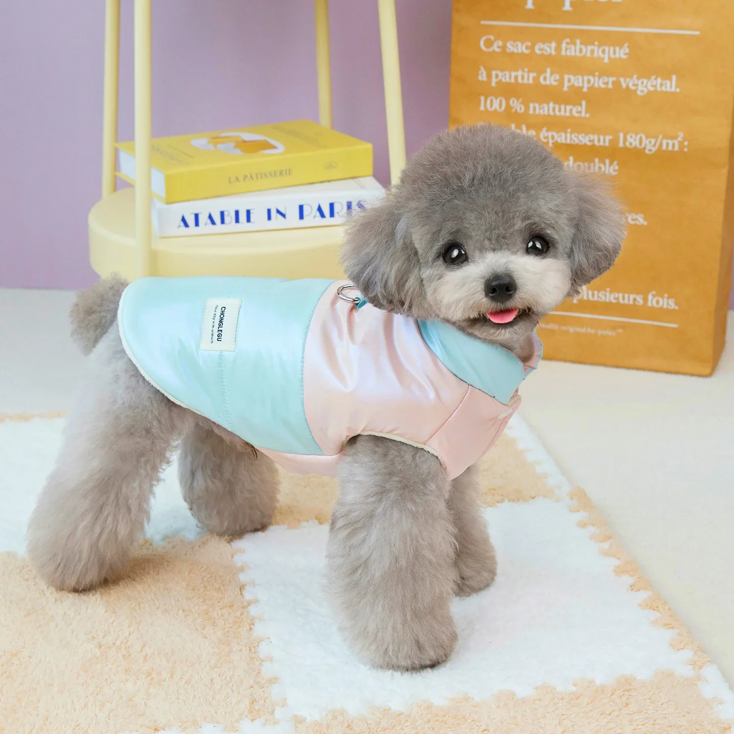 Color Blocked Dog Parkas Autumn Winter Pulled Color Blocked Dogs Coat Cute Plus Plush Small and Medium-sized Dog Pet Coat