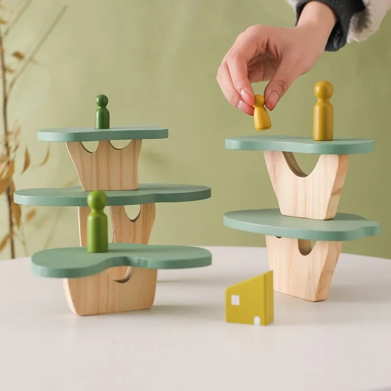 Montessori Wooden Tree Block Toys for Children Ornament Decoration Baby Stacking 3D Toy Wooden Blocks  Stacker Balancing Games