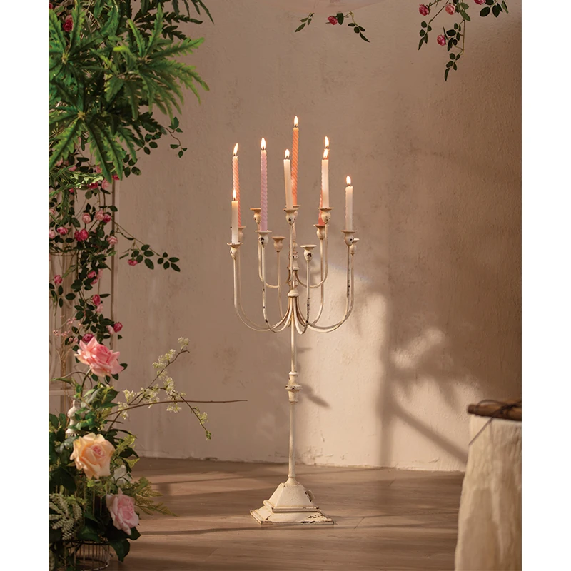 

Ретро-канделябр высокий напольный для свадебных торжеств и рождественского декора, ручной работы, прочный, из железа, белый