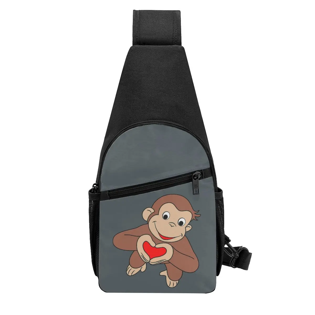 Curious George Is All Heart Chest Bag Men Sling Crossbody Backpack Chest Bag Travel Hiking Daypack Shoulder Bag