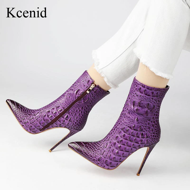 

Kcenid High Quality New Sexy Pointed Toe Ankle Boots for Women Europe and America Side Zipper High Heels Shoes Winter Plus Size