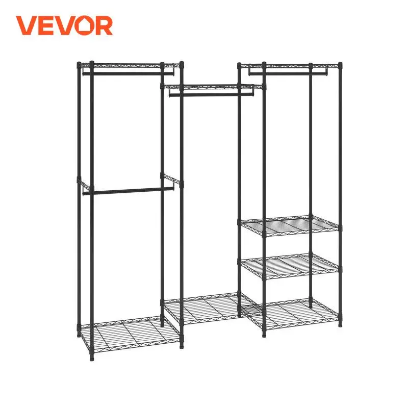 VEVOR Heavy Duty Clothes Rack Garment Rack W/ 4 Hang Rods & 8 Storage Tiers Adjustable Custom Closet Rack Freestanding Wardrobe