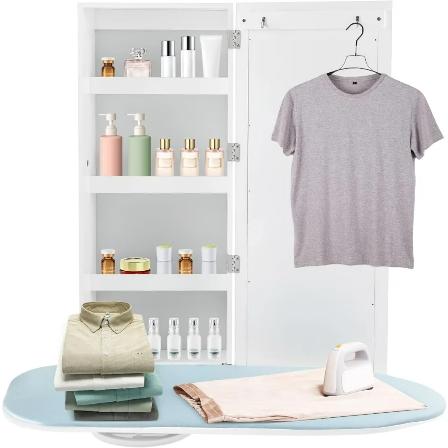 Wall Mounted Ironing Board Cabinet with Builtin 180 Swivel Foldable Design for Efficient Clothes Ironing and Storage Includes M
