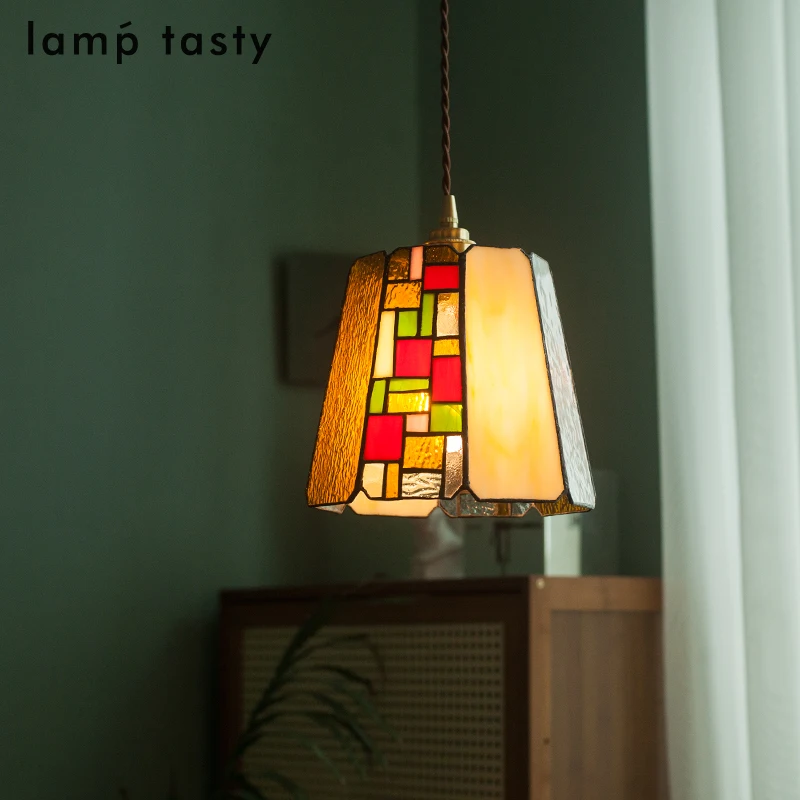 French retro rose glass pendant light Japanese medieval princess romantic bedside lamp showcase bar counter pendant light
