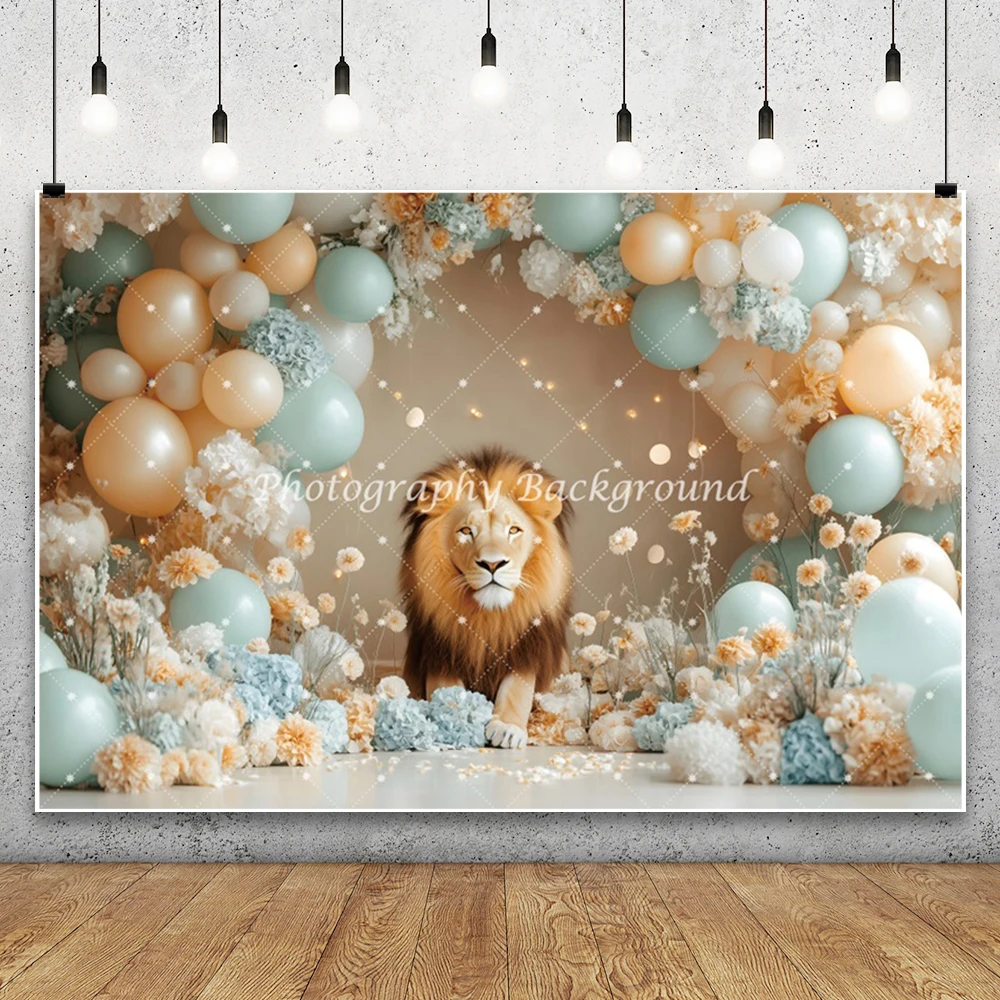 الغابة الحيوان حفلة عيد ميلاد التصوير خلفية بالونات قوس الأسد استحمام الطفل الاطفال كعكة سحق صورة ديكور خلفية الصورة